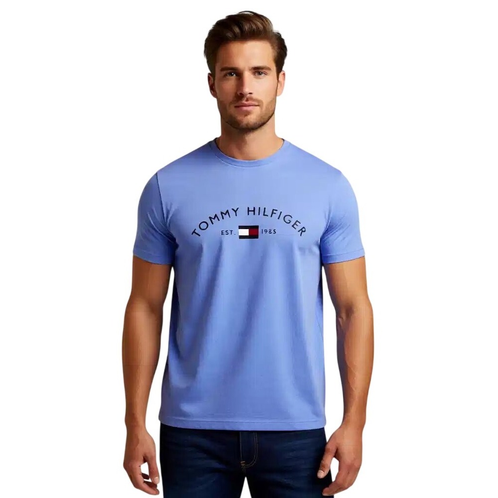 Tommy Hilfiger Mens Logo Graphic T-Shirt Blue Crewneck Short Sleeve L NWT